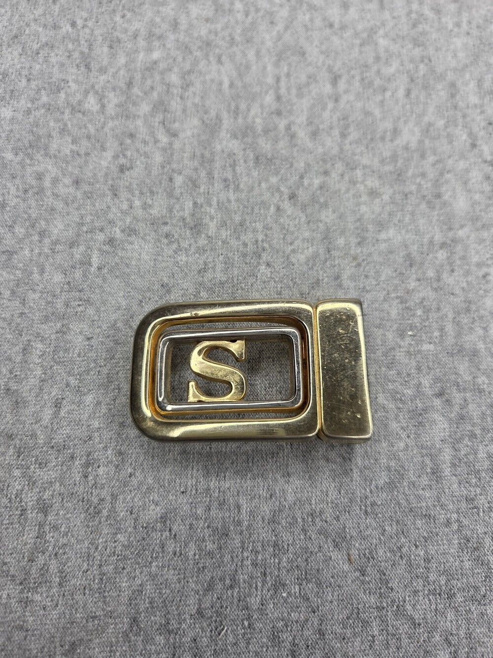 Vintage Small Gold Tone Letter S Belt Buckle Rectangular Open Frame Clamp